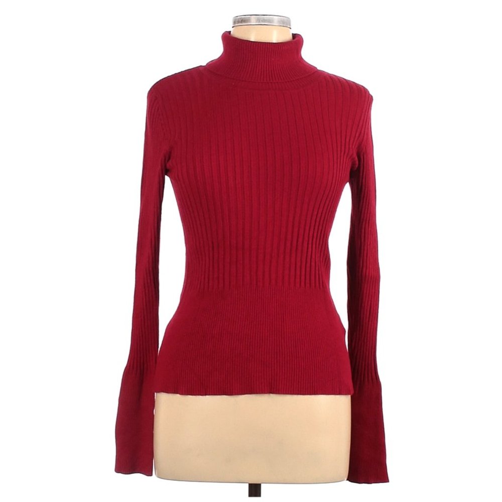 Red Ribbed Turtleneck - Picture 1 of 2